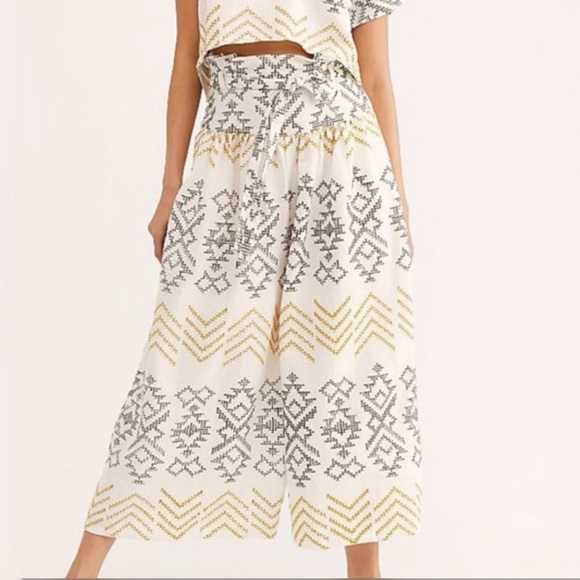 Free People Toluca Wide Leg Embroidered Pants 6 - Picture 2 of 14